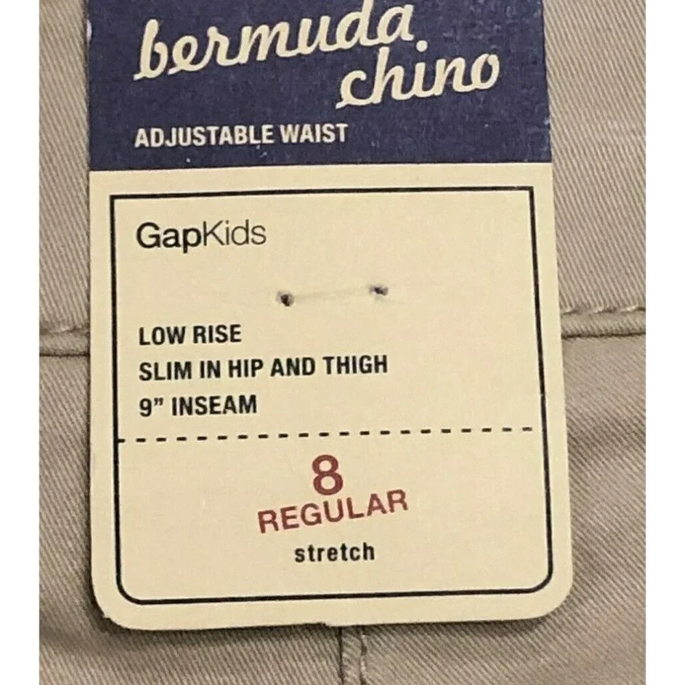 New GAP Kids Girls Tan Khaki Long Bermuda Chino Shorts Adjustable Waist 8
